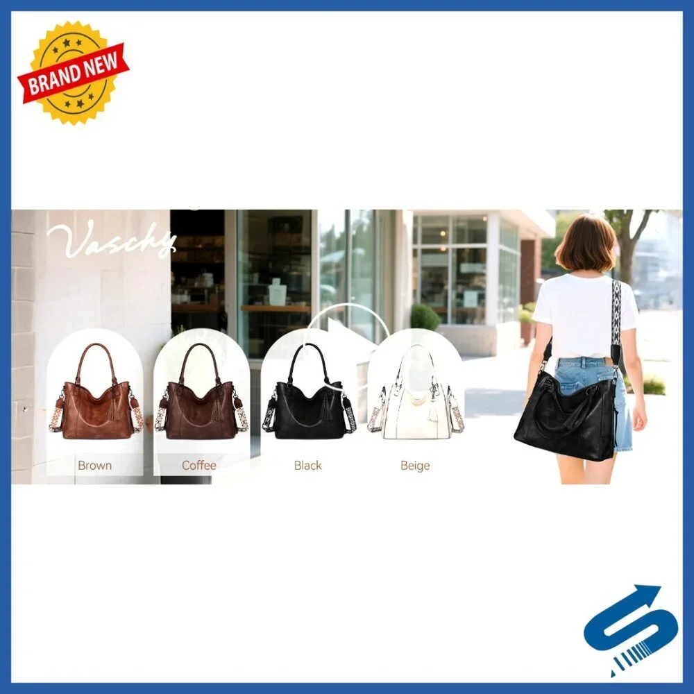 Vegan Leather Hobo Bag Tote with Guitar Strap Multi-Pocket Organization